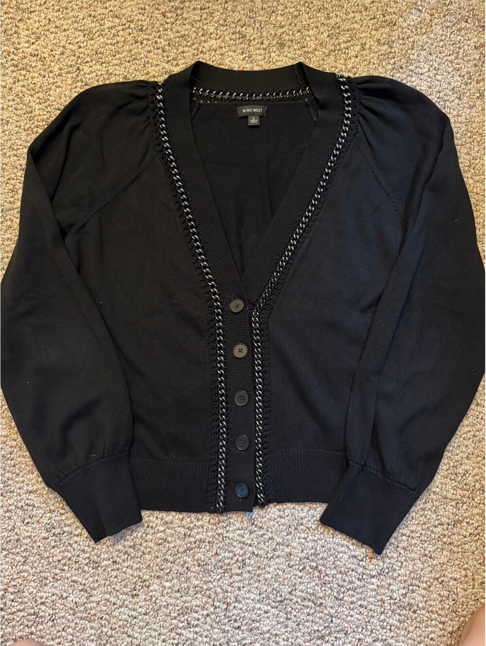 Nine West black cardigan w/chain detail